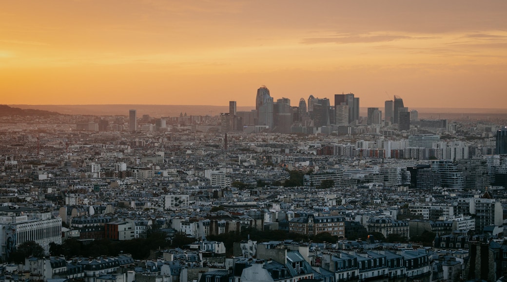 La Défense featuring a city, a sunset and landscape views