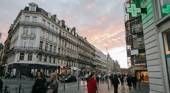 Lille Centre Ville showing street scenes, a sunset and a city