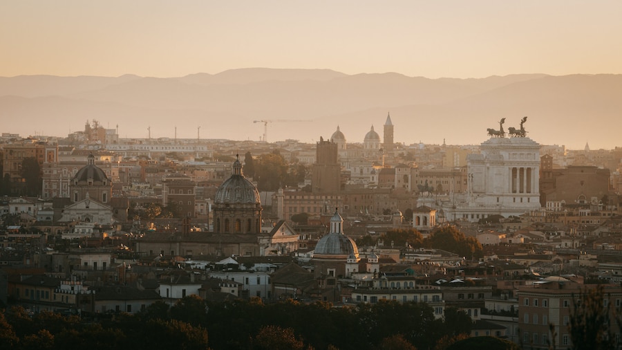 Panoramic view of Rome's skyline from Janiculum Terrace.