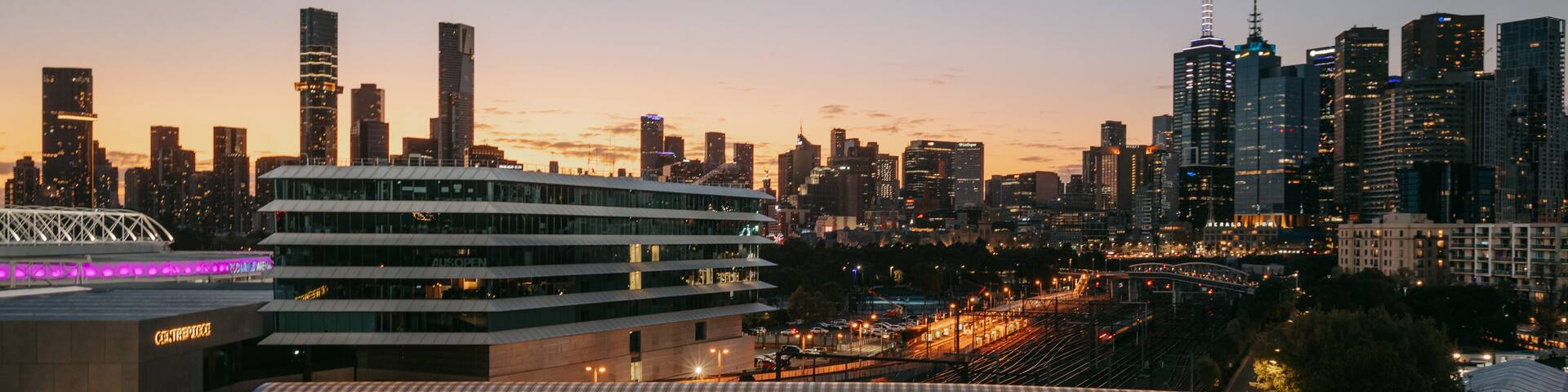 East Melbourne featuring landscape views, a sunset and a city