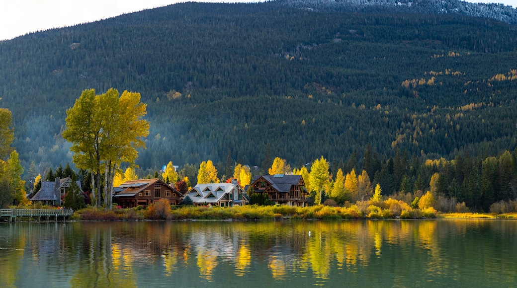 Green Lake showing a small town or village, tranquil scenes and a lake or waterhole