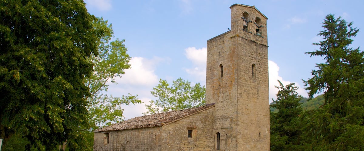 Montemonaco showing a church or cathedral and heritage architecture