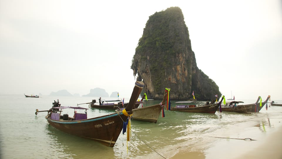 West Railay Beach showing mist or fog, a beach and tropical scenes