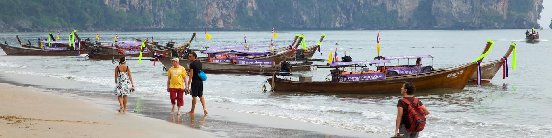 Ao Phra Nang Beach which includes a beach, mountains and general coastal views
