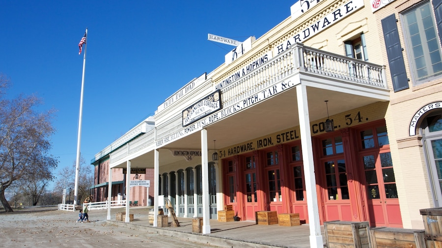 Old Sacramento which includes heritage architecture and signage