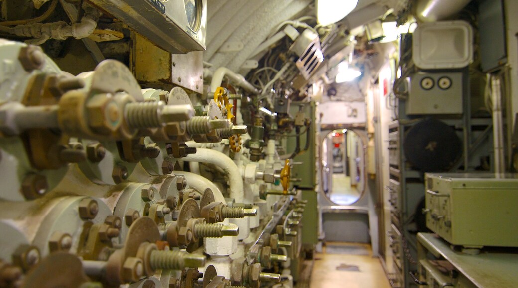 Patriots Point featuring interior views and military items