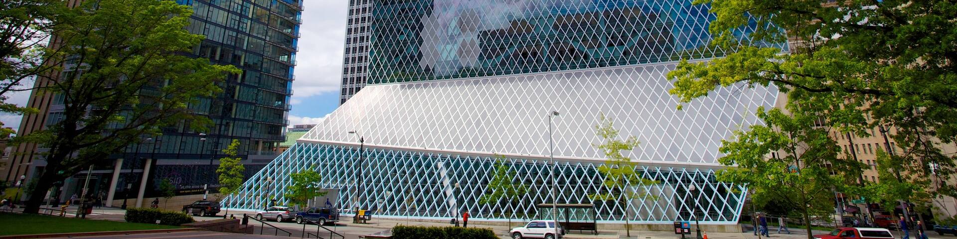 Seattle Public Library mit einem Stadtansicht, Wolkenkratzer und moderne Architektur