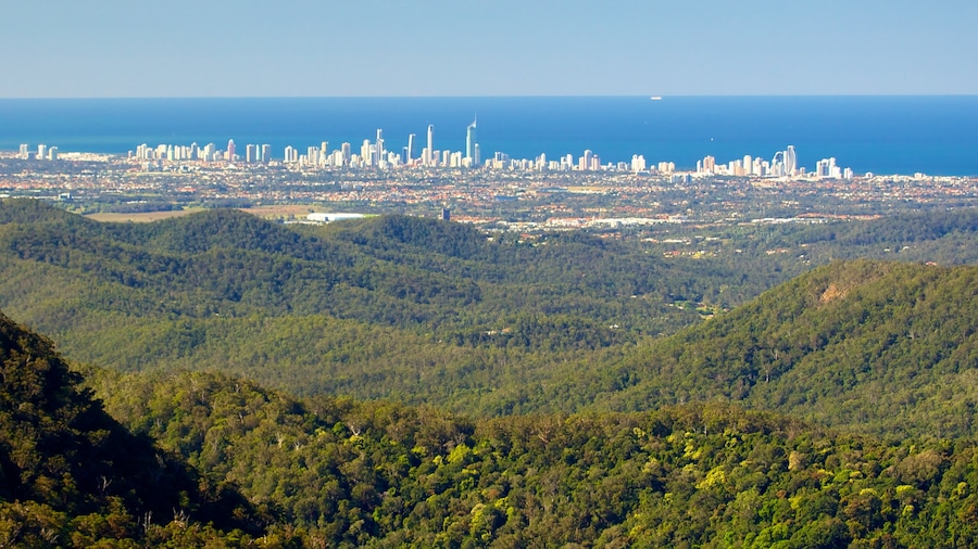 Springbrook National Park featuring a coastal town, skyline and mountains