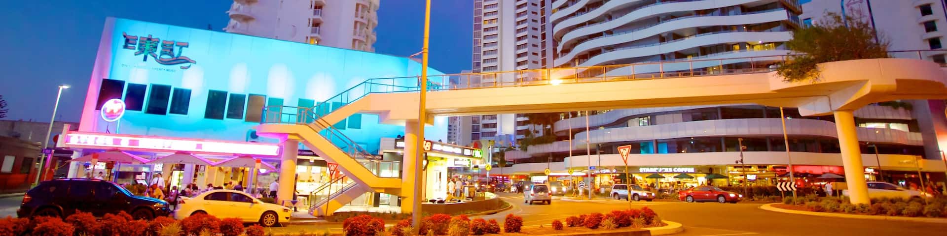 Broadbeach showing a city, night scenes and modern architecture