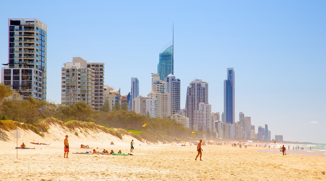 Kurrawa Beach featuring skyline, city views and a sandy beach