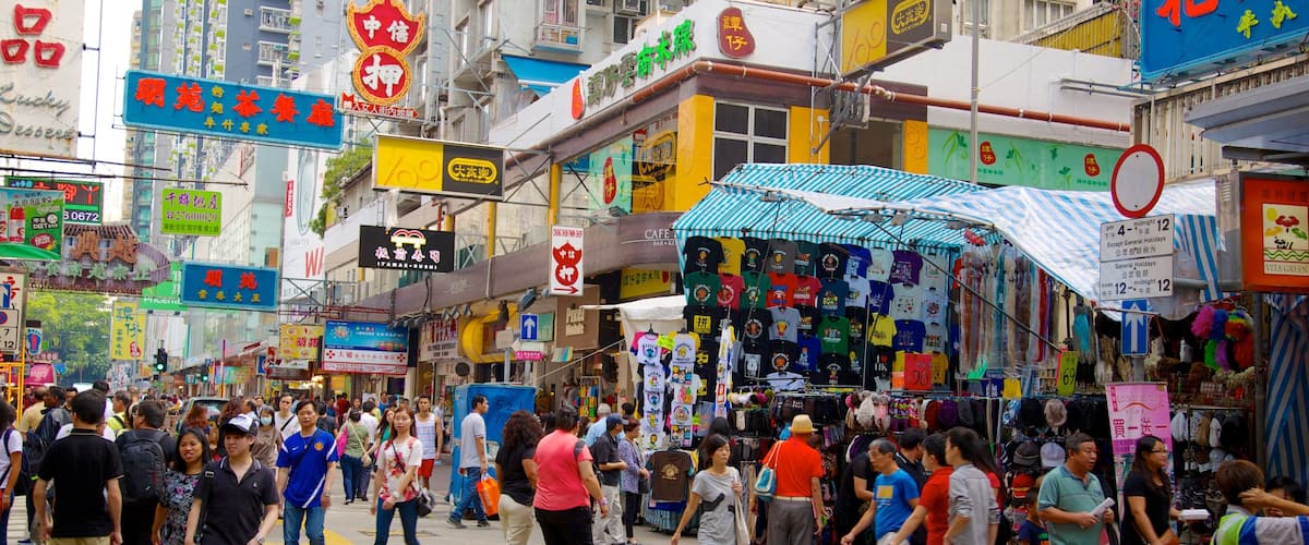 Kowloon which includes signage, shopping and a city