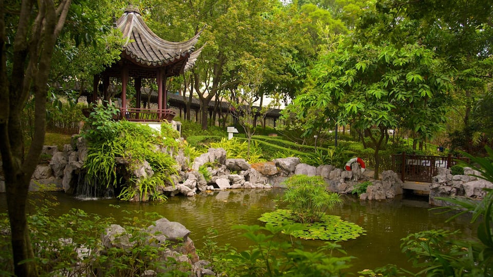 Kowloon Walled City Park which includes a pond and a garden
