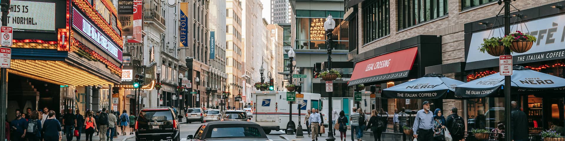Downtown Boston which includes street scenes and a city