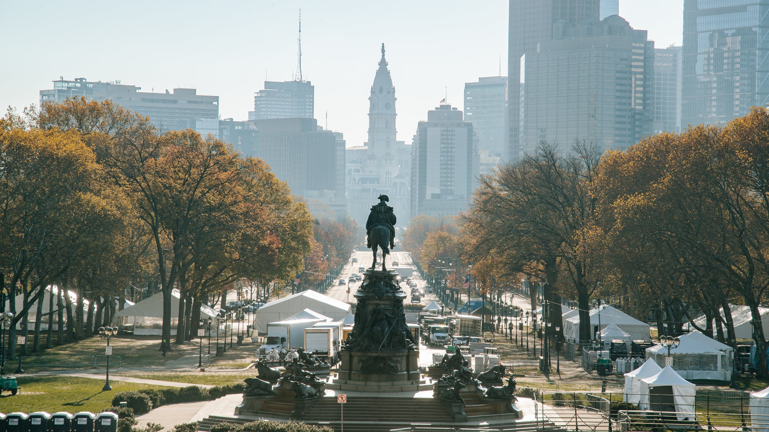 Center City which includes a city, a statue or sculpture and landscape views