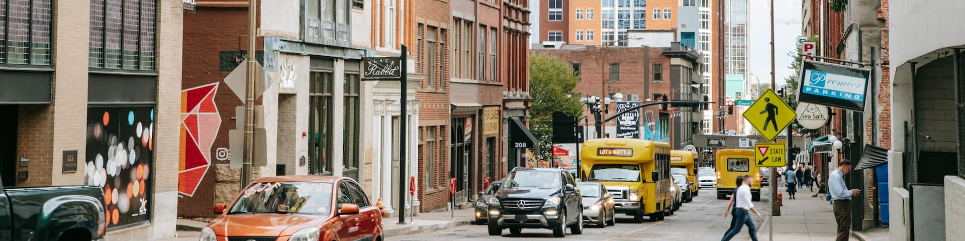 Downtown Nashville featuring street scenes and a city