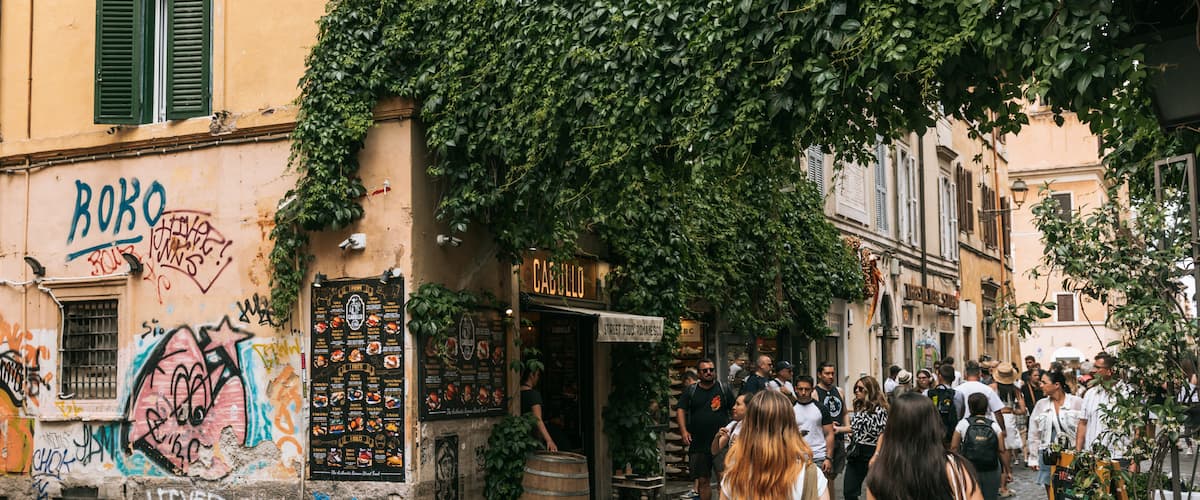 Trastevere showing street scenes as well as a couple