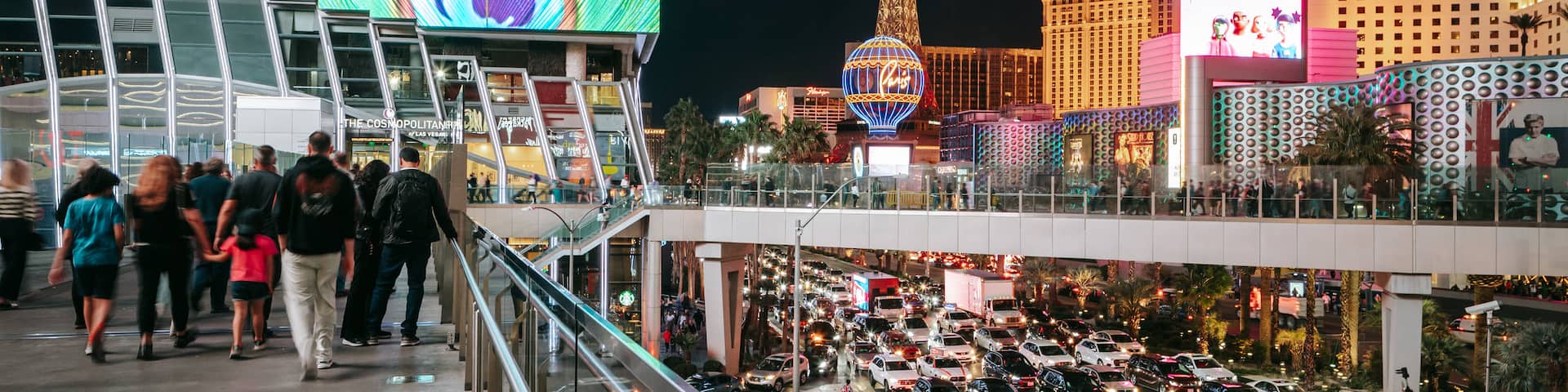Las Vegas Strip showing a city, night scenes and street scenes
