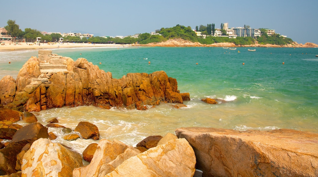 Shek O Beach which includes general coastal views and rocky coastline