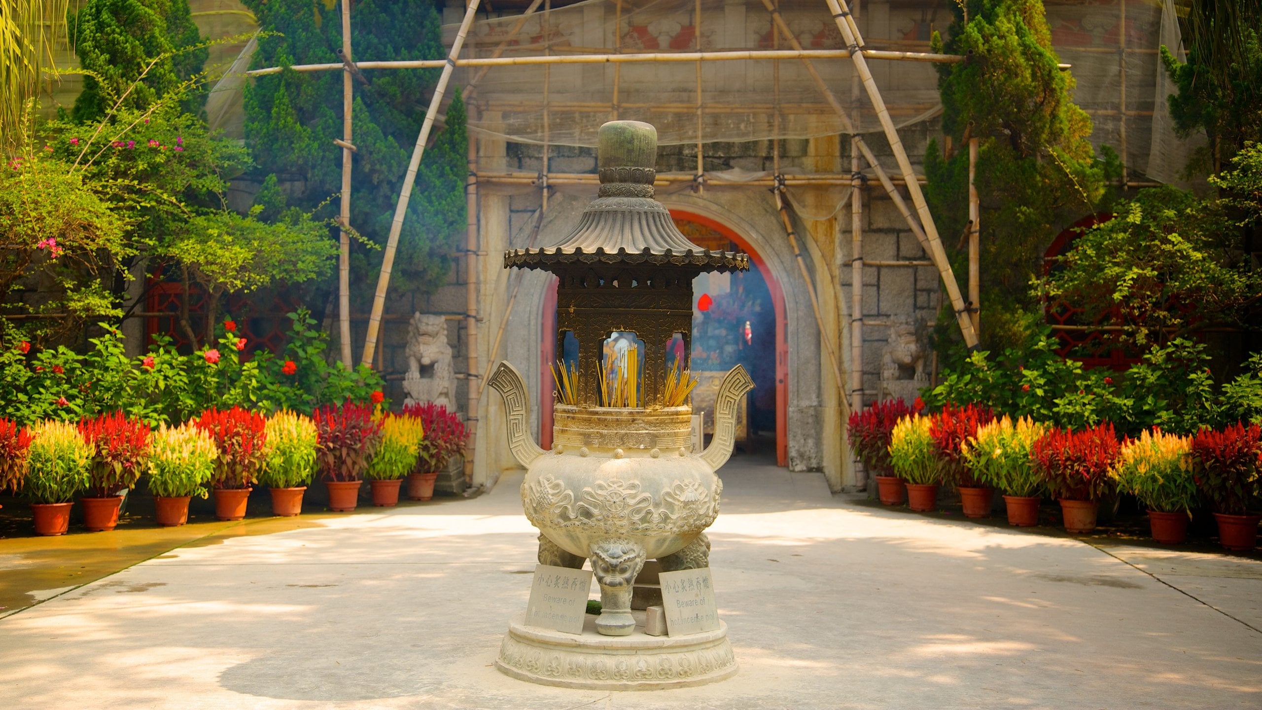 Monastero di Po Lin mostrando elementi religiosi e tempio o luogo di culto
