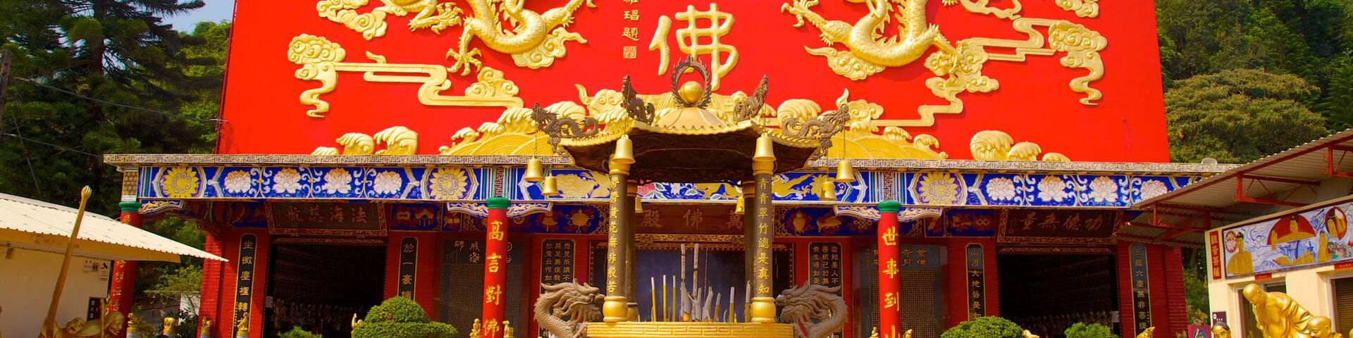 Ten Thousand Buddhas Monastery which includes a temple or place of worship and religious aspects