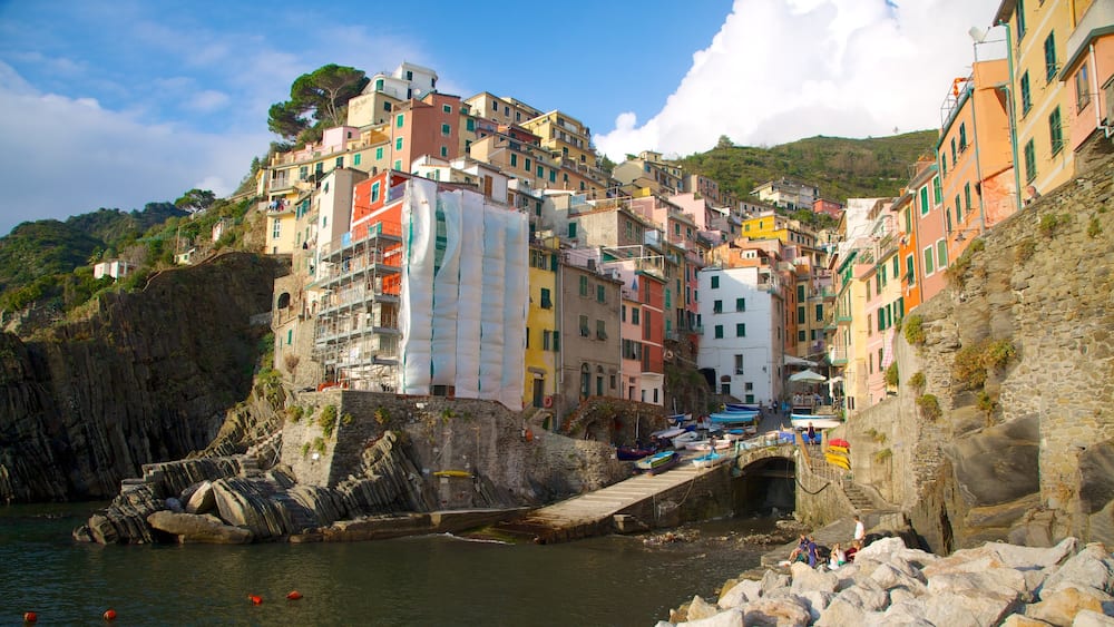 Riomaggiore qui includes ville côtière et côte rocheuse