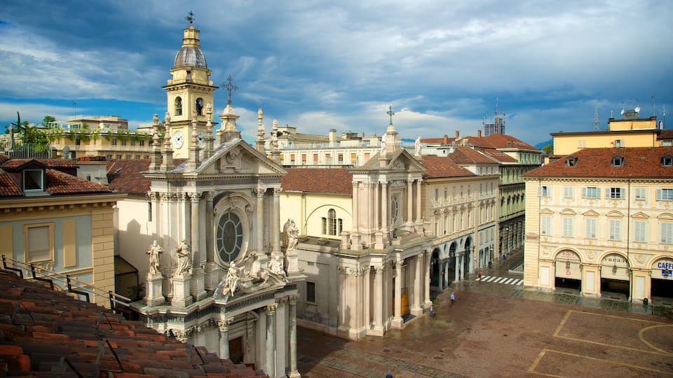 Piazza San Carlo featuring a city, street scenes and a church or cathedral
