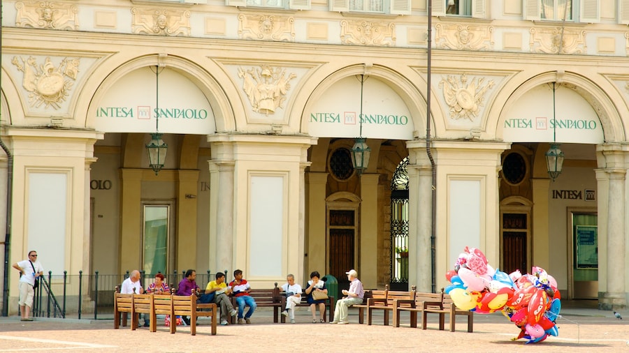 Piazza San Carlo featuring a square or plaza, heritage architecture and a city