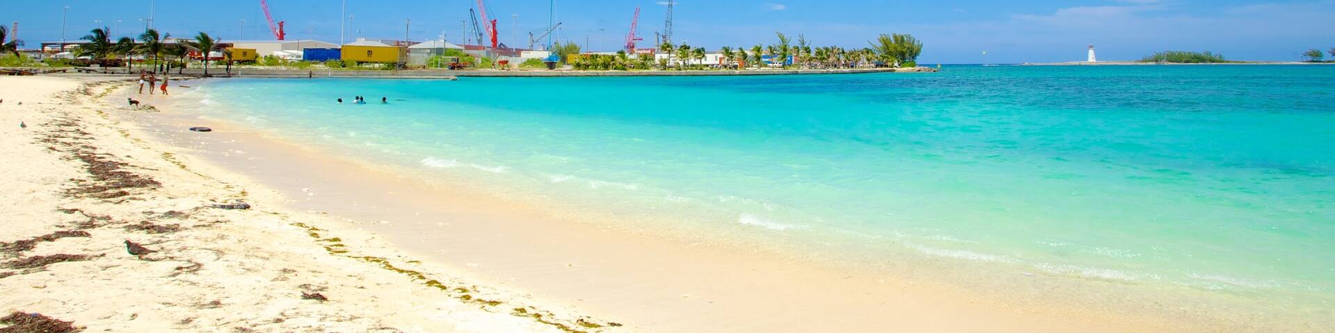 Arawak Cay featuring a coastal town, tropical scenes and swimming