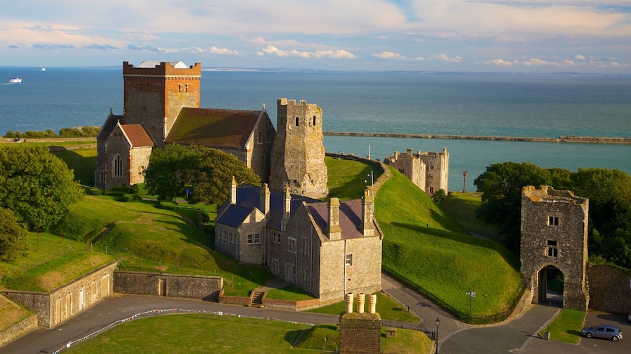 Dover Castle featuring a castle, heritage architecture and general coastal views