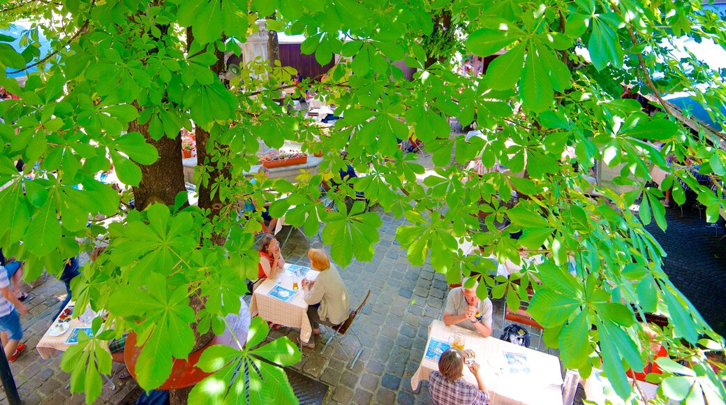 Hofbrauhaus showing outdoor eating as well as a couple