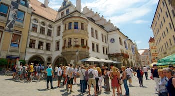 Hofbräuhaus am Platzl montrant patrimoine architectural, scènes de rue et ville