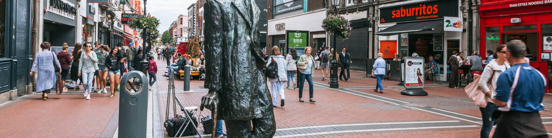 James Joyce Statue which includes street scenes, a statue or sculpture and a city