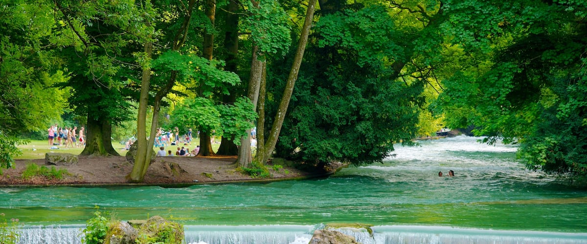 English Garden which includes a park and a river or creek