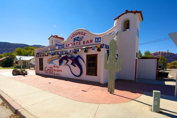 Moab which includes signage and a bar