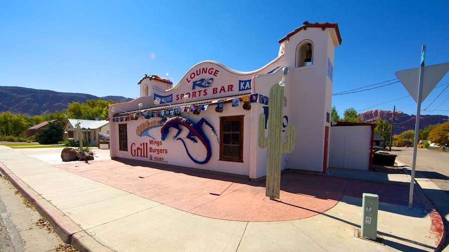 Moab which includes signage and a bar