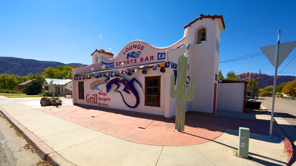 Moab which includes signage and a bar