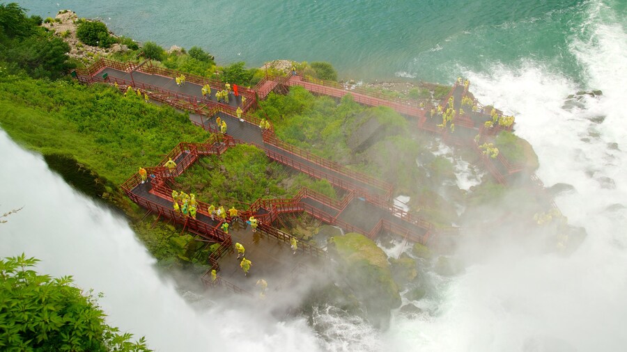 Visitors exploring trails and observation points on Goat Island near Niagara Falls.