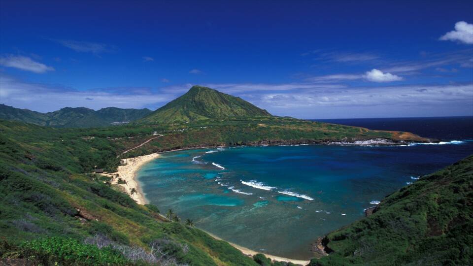 Hanauma Bay Nature Preserve featuring mountains, a bay or harbor and landscape views