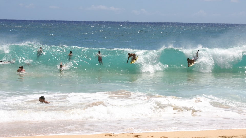 Makapuu Beach Park qui includes plage, scĂšnes tropicales et surf