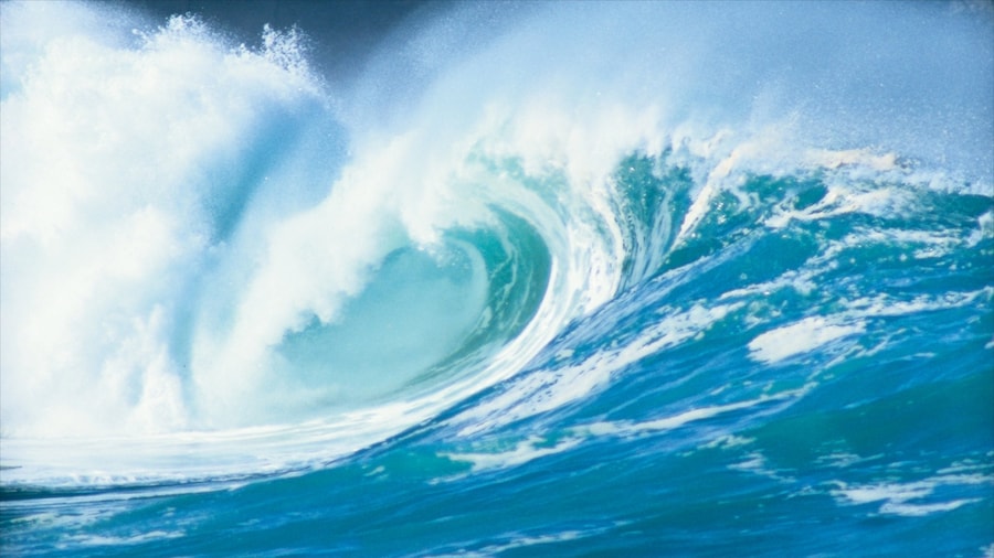 Waimea Bay featuring landscape views and waves