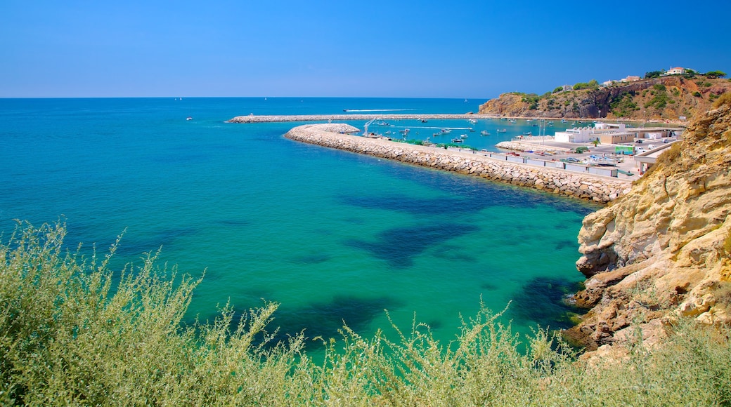 Albufeira inclusief een baai of haven, een kuststadje en landschappen