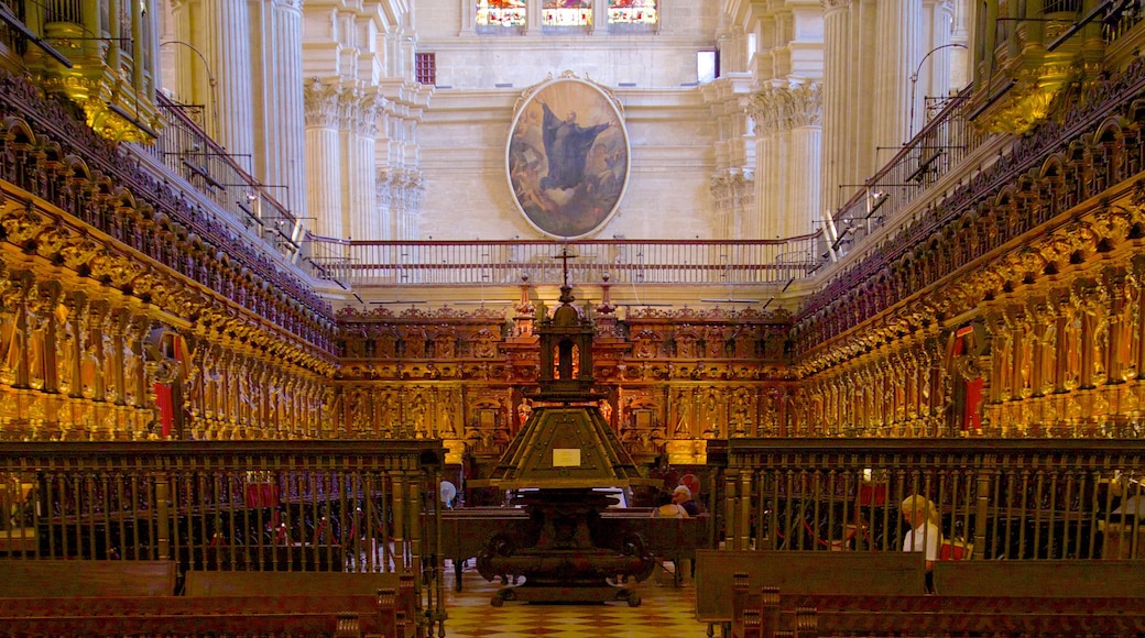 Malaga Cathedral which includes a church or cathedral, interior views and religious elements