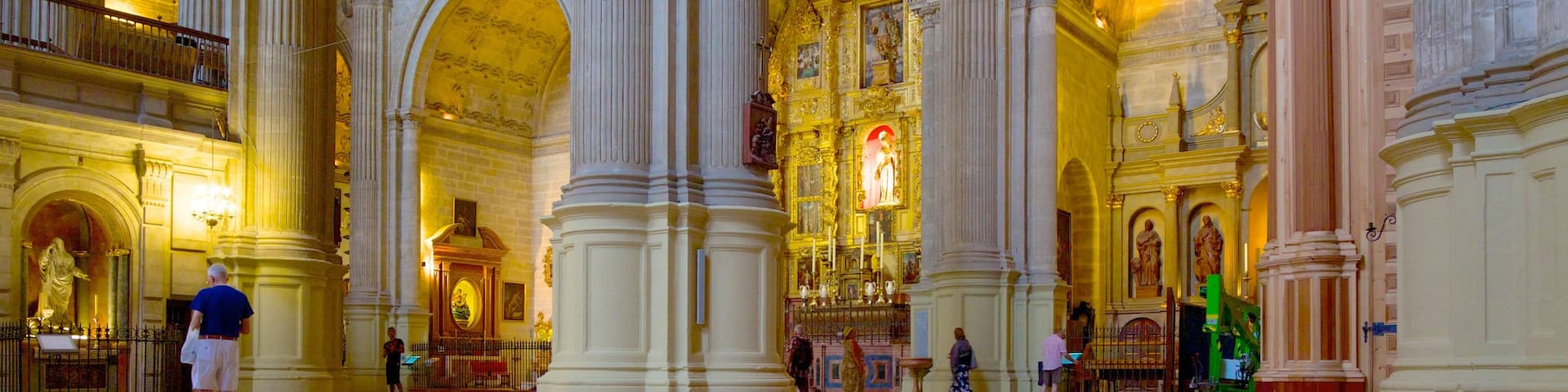 Malaga Cathedral which includes religious elements, interior views and a church or cathedral