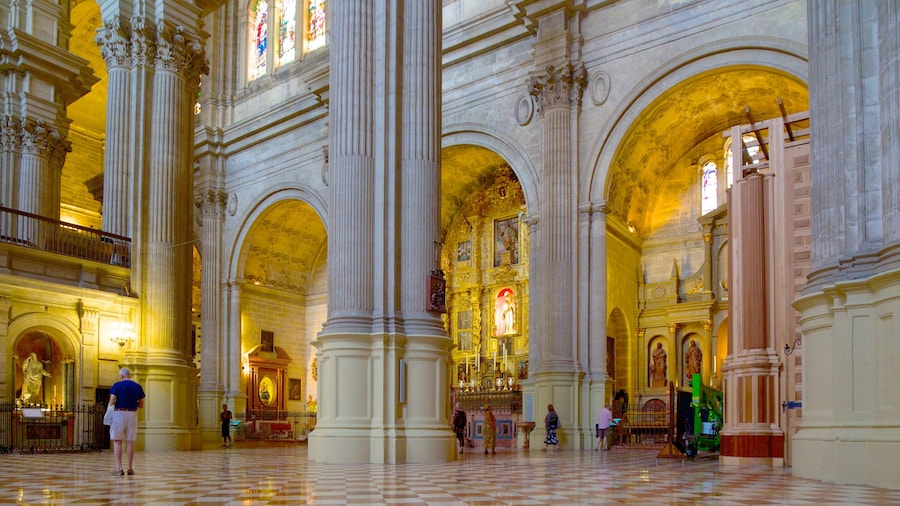 Malaga Cathedral which includes religious elements, interior views and a church or cathedral