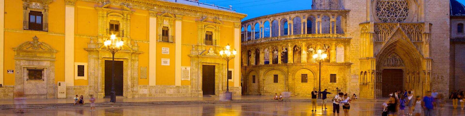 Plaza de la Virgen which includes a square or plaza, a city and heritage architecture