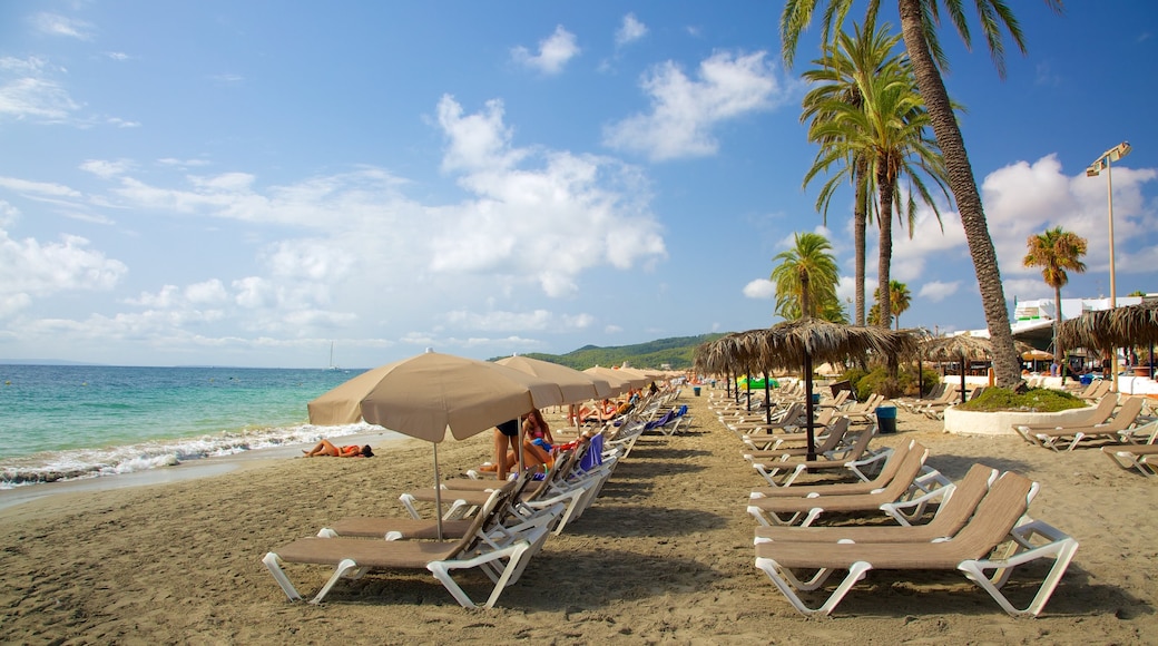 Playa d\'en Bossa showing a sandy beach and tropical scenes