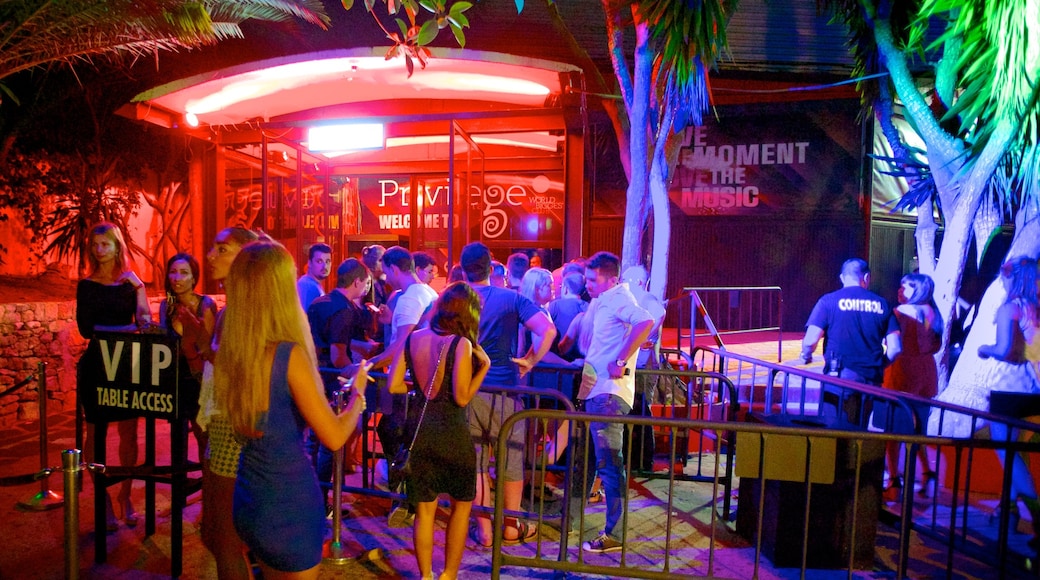 Ibiza Island showing nightlife, night scenes and signage