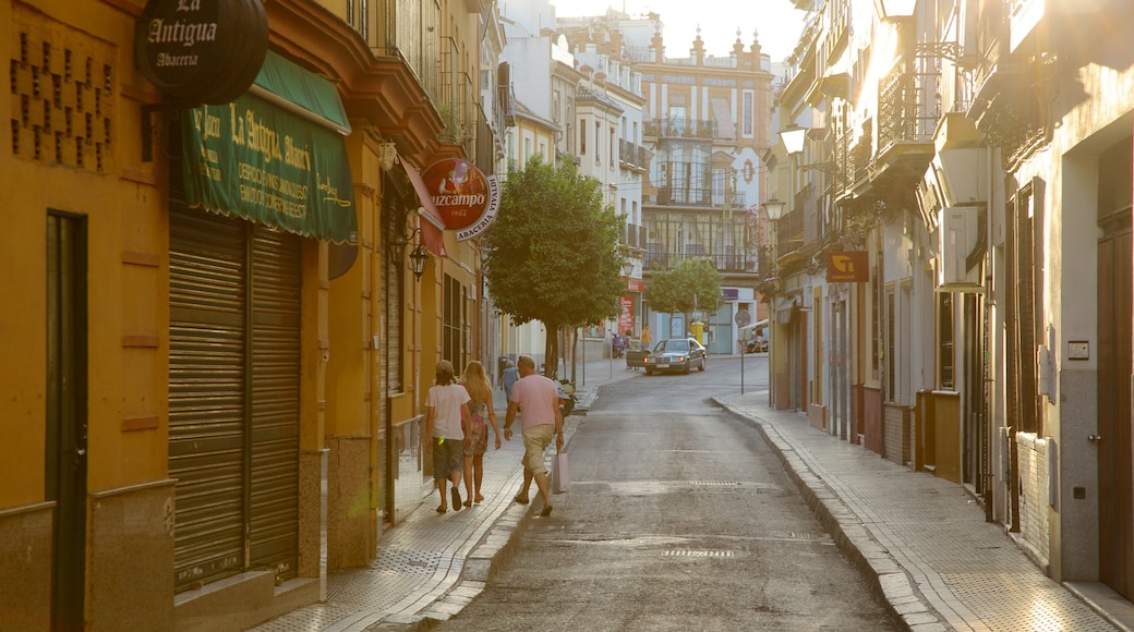 Triana featuring street scenes and heritage architecture as well as a family