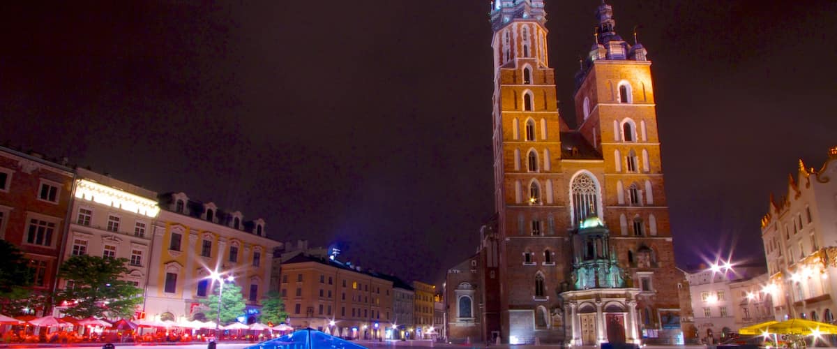 St. Mary\'s Basilica which includes a city, a square or plaza and heritage architecture