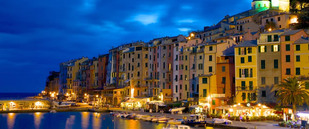 Cinque Terre which includes a coastal town, a marina and night scenes